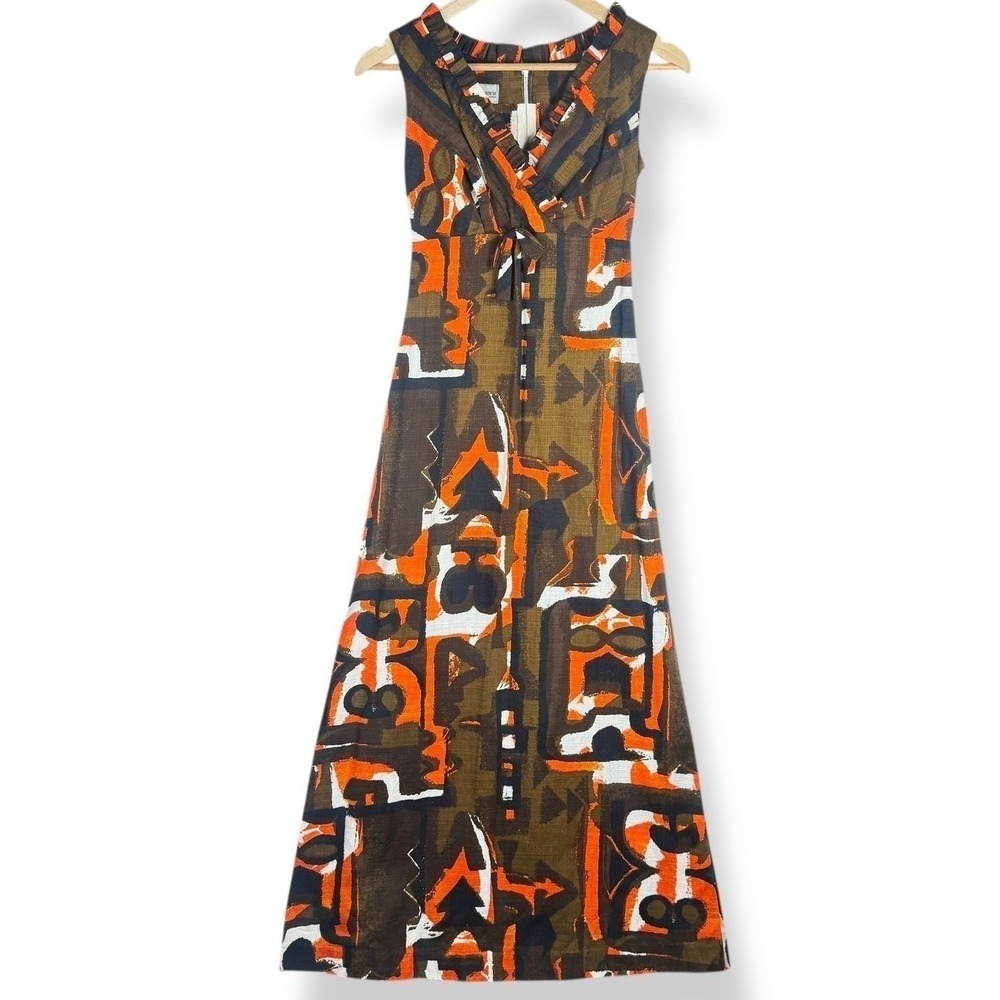 Liberty House Hawaii Vintage 70s Maxi Dress Size 6 Abstract Earthy USA Made